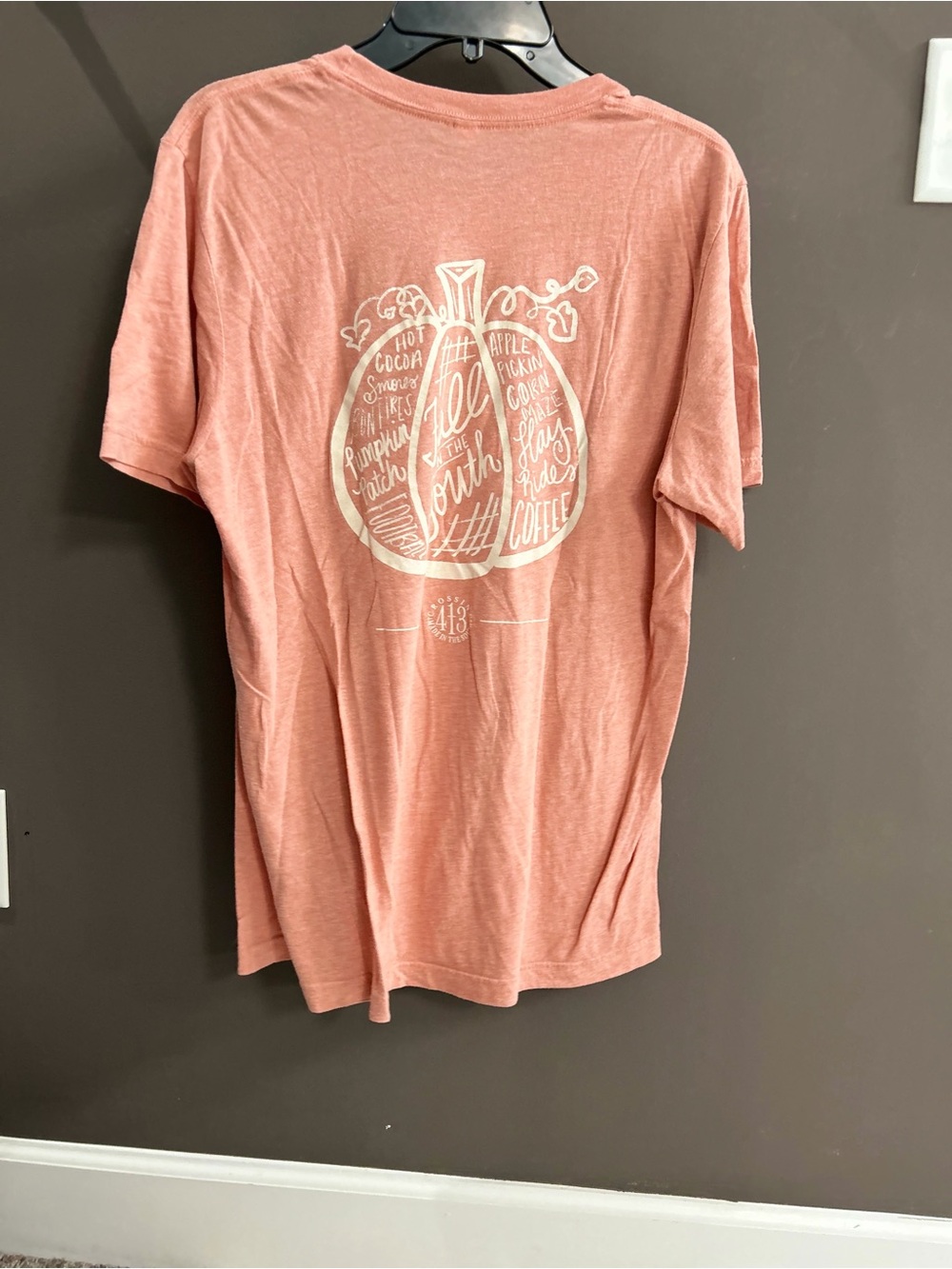 a new day Short Sleeve Tee in Dusty Coral with White Pumpkin Print